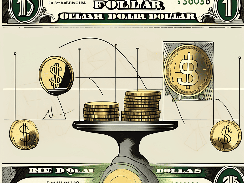 A large scale balancing coins and dollar bills on one side and a mathematical equation on the other